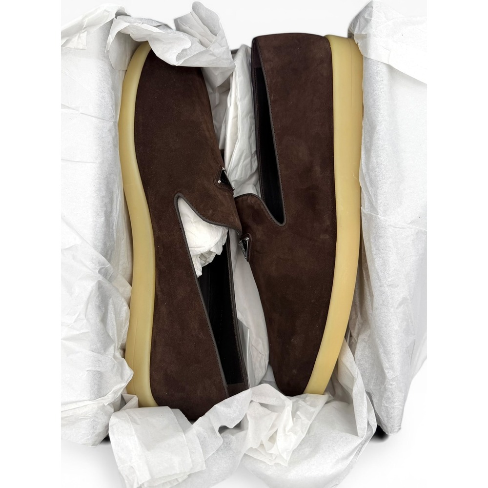 NEW Prada Men's Logo Slip-on Suede Loafers in Brown $950 - Prada Size 12 / US 13 - Picture 6 of 16